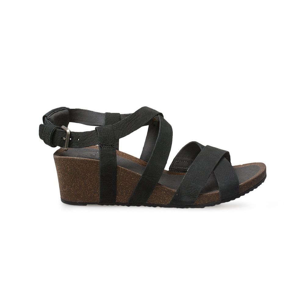 Teva Mahonia Black Cross Strap Leather Wedge Sandals Women’s Shoe Size 9.5